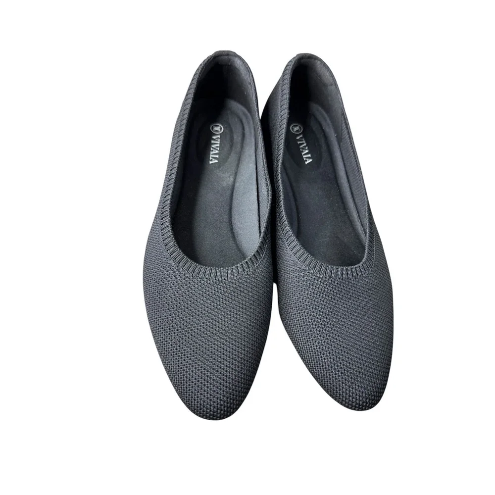 Vivaia Almond Toe Ballet Flats Tamia 2.0 Black Size 40 US 9 Comfort Knit